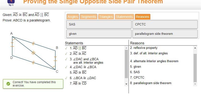 Proving the single opposite side pair theorem-example-1