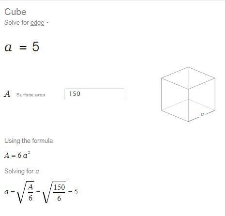 Find the side of a cube with surface area of 150cm square Anyone that answers my question-example-1