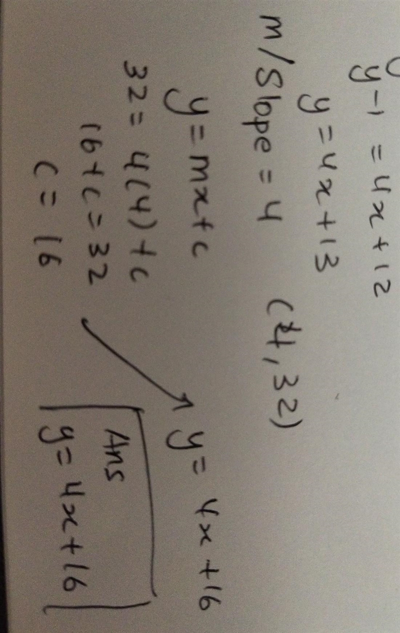 What is the equation of the line that is parallel to the line y − 1 = 4(x + 3) and-example-1