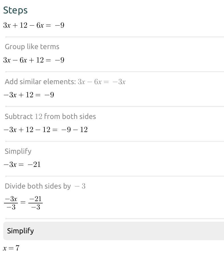 What is the answer to 5 3x + 12- 6x = -9-example-1