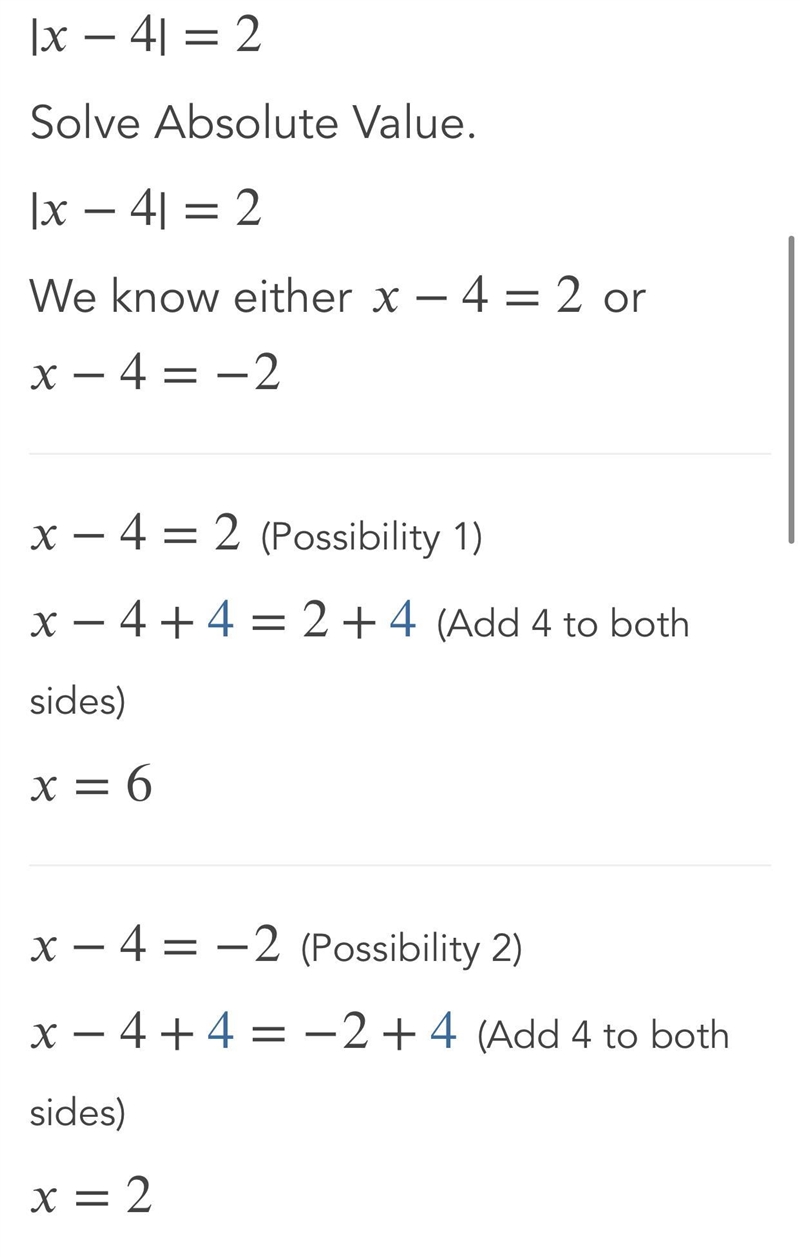 |x-4|=2 solve the absolute value equation ​-example-1