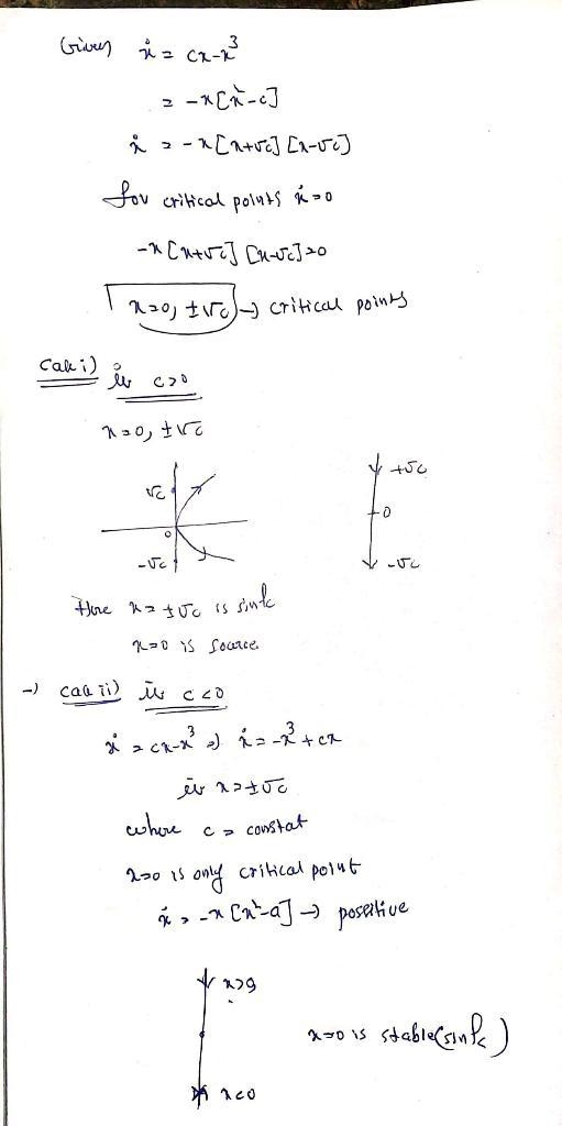 In the last homework, you analyzed the equation ˙x = cx − x 3 graphically, for c positive-example-2