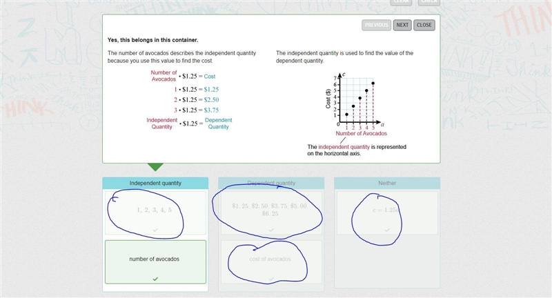 A grocery store sells avocados for $1.25 each. The graph shows the cost for different-example-1