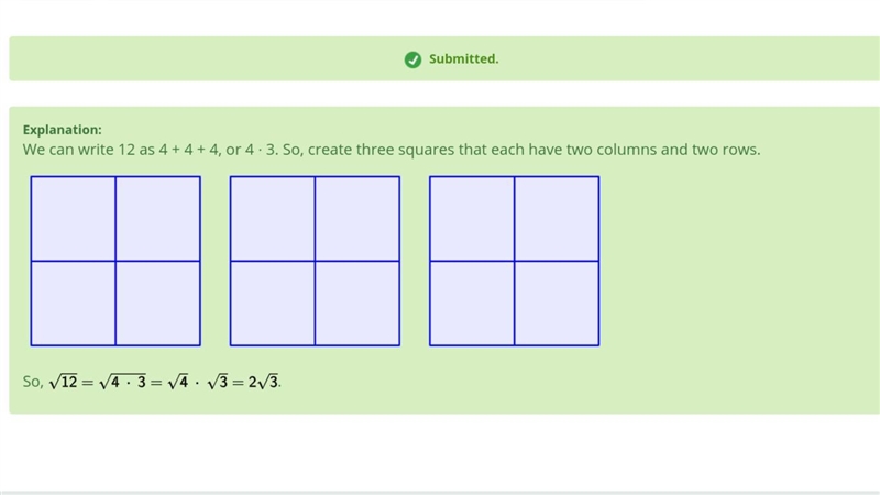 Draw a model of square root of 12 using perfect squares-example-1