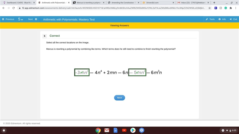 Marcus is rewriting a polynomial by combining like terms. Which terms does he still-example-1