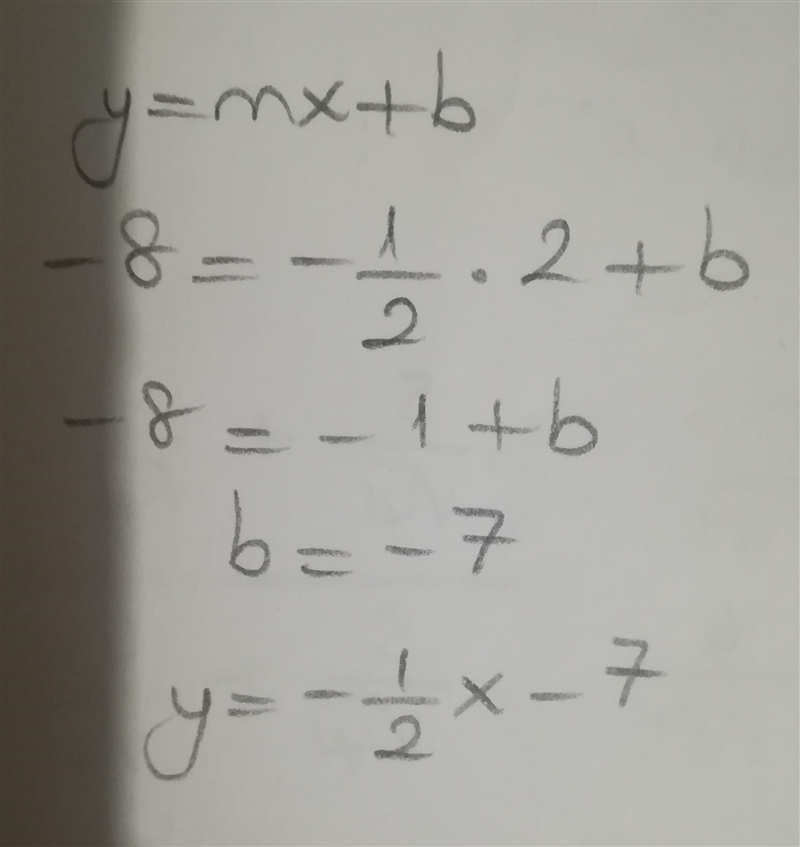 Slope m=-1/2 passing through (2,-8)-example-1