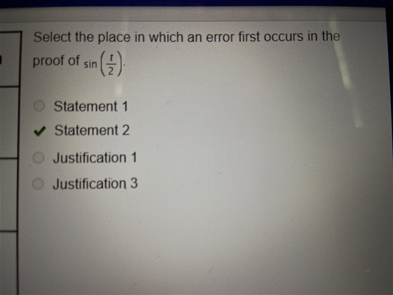 EDGE PRECAL 2020 Select the place in which an error first occurs in the proof of Sine-example-1