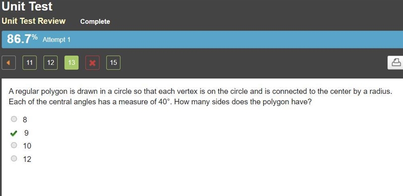 A regular polygon is drawn in a circle so that each vertex is on the circle and is-example-1