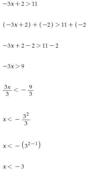 What is the solution set for the following intequality -3x+2>11-example-1