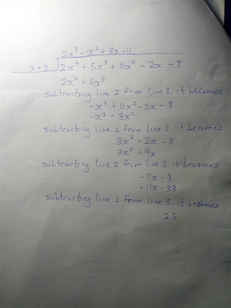 What are the quotient and remainder of (2x^4+ 5x^3– 2x - 8) /(x+3)?-example-1