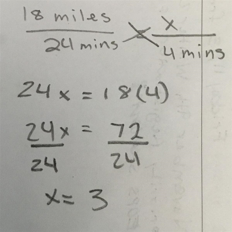 Bobby rode 18 miles in 24 minutes. At this rate, how many miles did he ride in 4 minutes-example-1