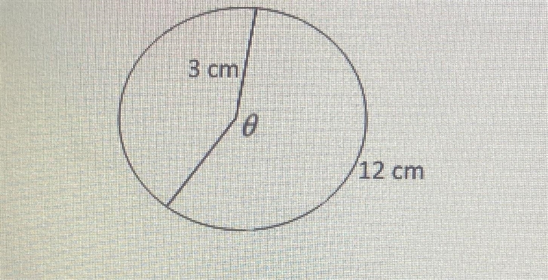 What is the measure of 0 in radians? In the diagram, 0 is a central angle, 3 is the-example-1