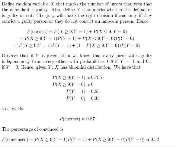 Suppose that 65% of the defendants are truly guilty. Suppose also that juries vote-example-1