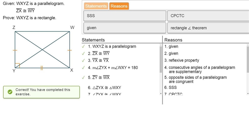 Given: WXYZ is a parallelogram. ZX WY Prove: WXYZ is a rectangle-example-1