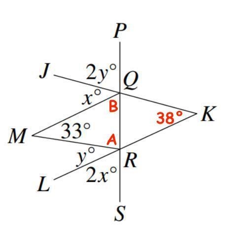 PLEASE ANSWER THIS! In the diagram, PQRS, JQK and LRK are straight lines Р Question-example-1