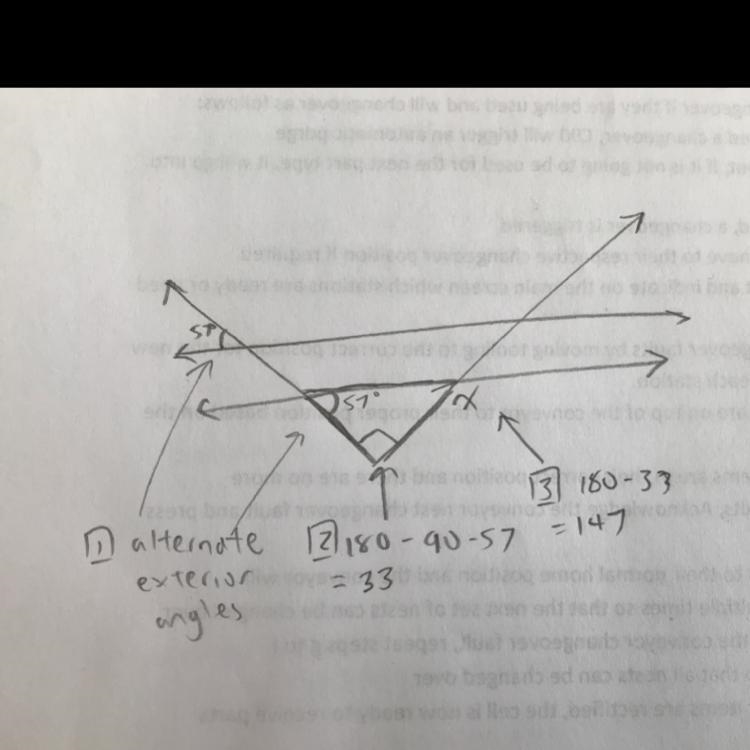 In the figure shown, What is the value of x? a. 57° b. 123° c. 33° d. 147°-example-1