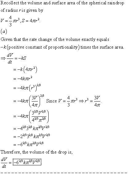 A spherical raindrop evaporates at a rate proportional to its surface area with (positive-example-1