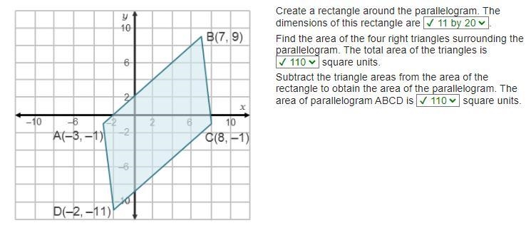 On a coordinate plane, parallelogram A B C D is shown. Point A is at (negative 3, negative-example-1