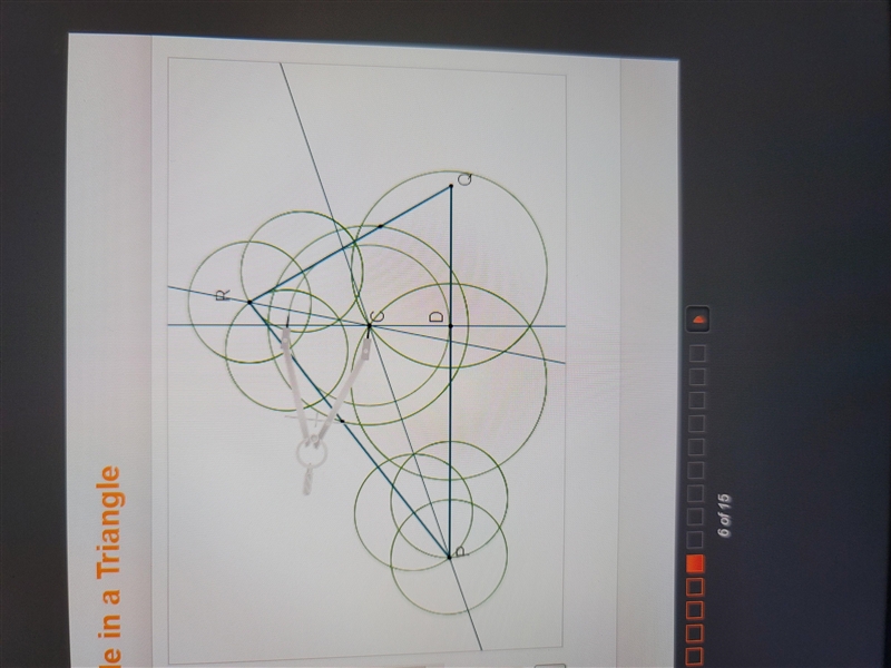 Construct an inscribed circle in triangle PQR by finding the incenter of the triangle-example-1