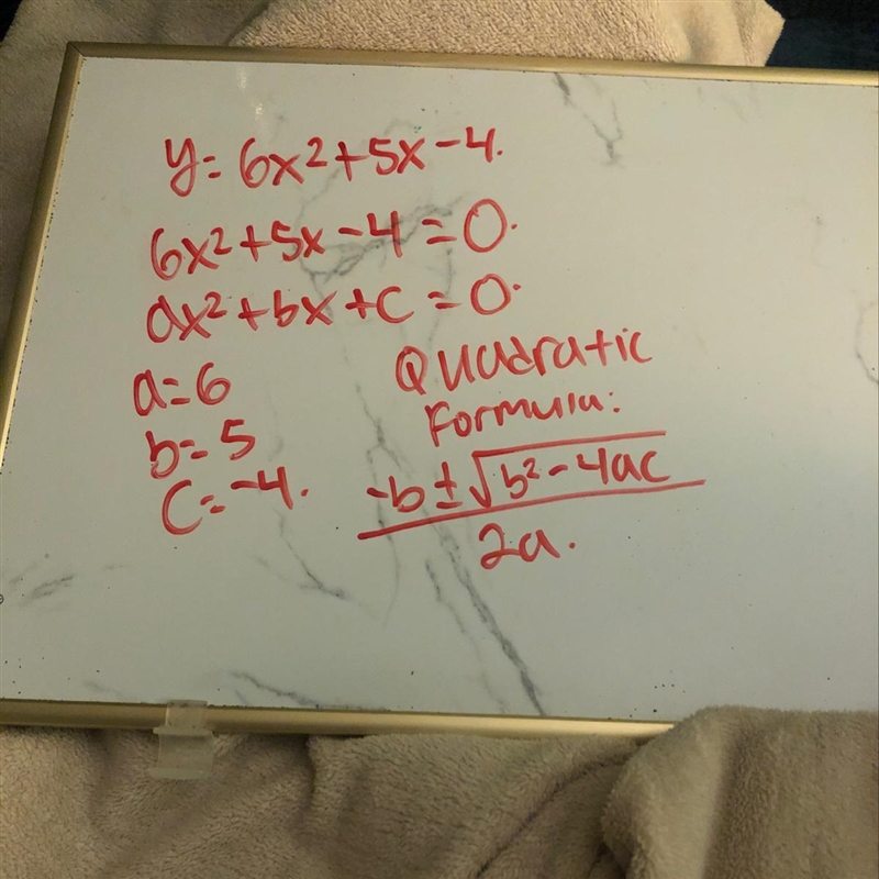 What values of a, b, and c would you use in the quadratic formula for the following-example-1