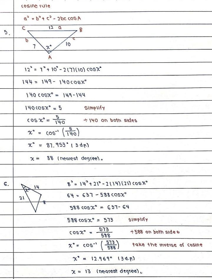 Use the law of cosines to find each missing angle. Round to the nearest angle.​-example-1