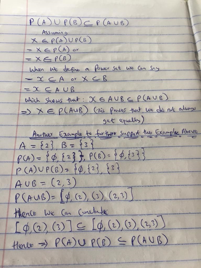 Prove that \P(A) \cup \P(B) \subseteq \P(A \cup B) and find a counter-example to show-example-1