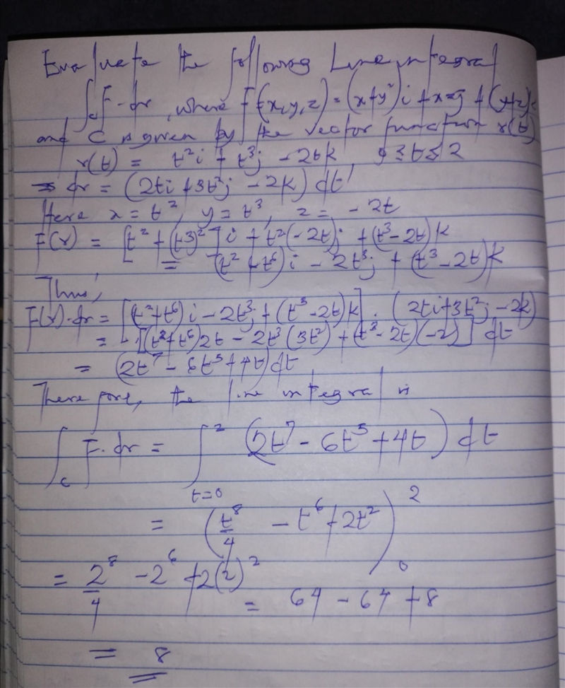 Evaluate the line integral C F · dr, where C is given by the vector function r(t). F-example-1