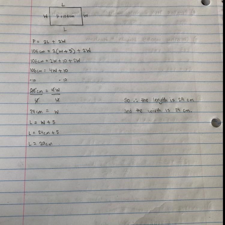 The difference between the length and the width of a rectangle is 5 centimeters. What-example-1