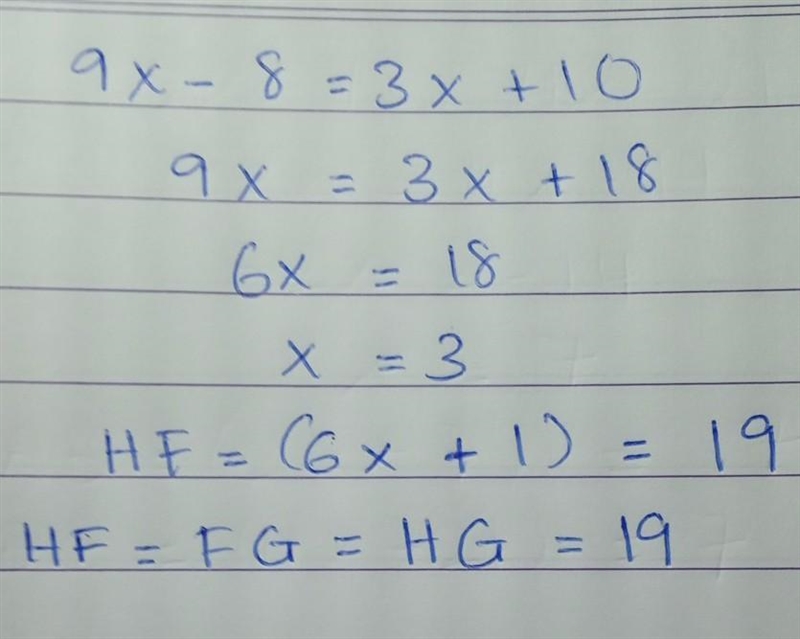 Find x AND the length of each side if FGH is an equilateral triangle. (Round to the-example-1