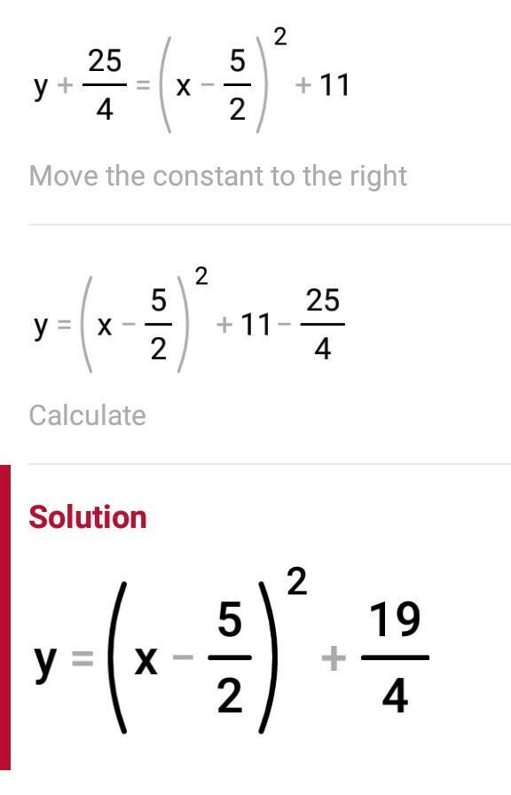 Find the solutions by using the quadratic formula: * y=x2 – 5x +11-example-2