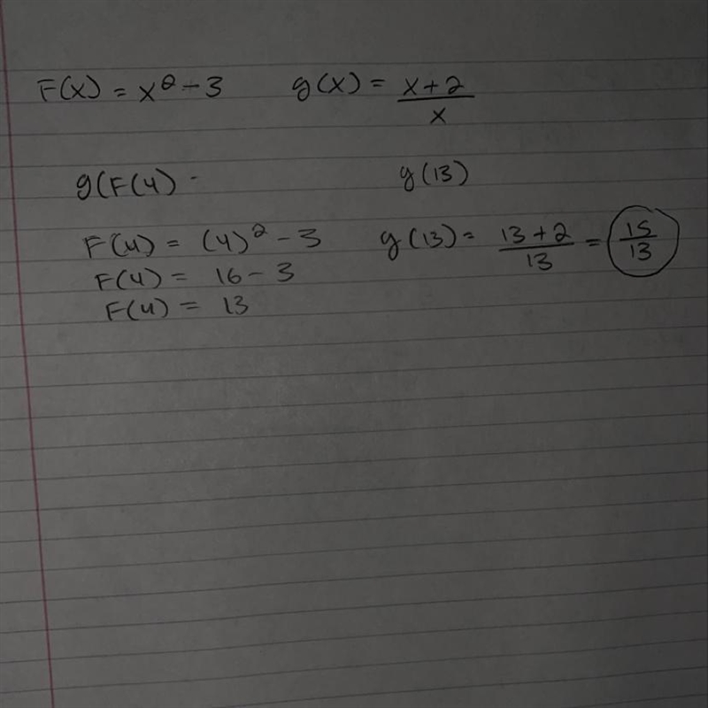 Given f(x) = x^2 - 3 and g(x) = x + 2 over x. Find (g ° f)(4). A) 11 over 3 B) 6 C-example-1