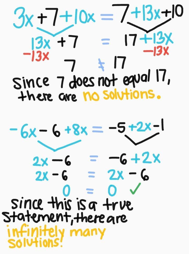 3x+7+10x=7+13x+10 has {fill in blank} solutions. -6x-6+8x=-5+2x-1 has {fill in blank-example-1