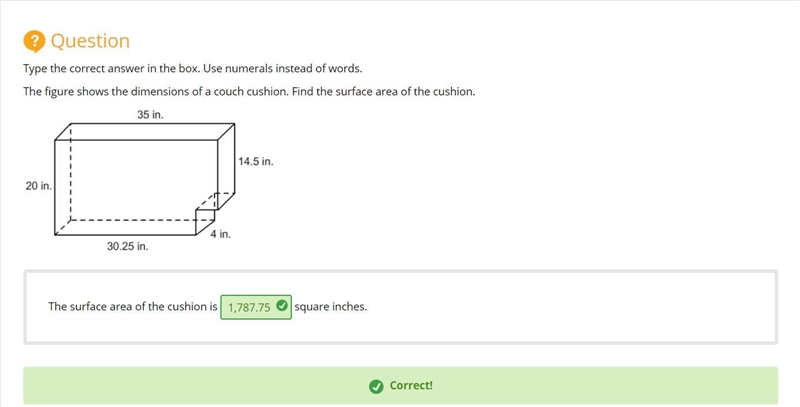 The surface area of the cushion in square inches-example-1