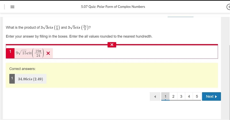 What is the product of 3rad3cis(pi/8) and 3rad5cis(2pi/3)-example-1