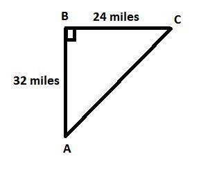 Pythagorean Theorem Word Problems You start driving north for 32 miles, turn right-example-1