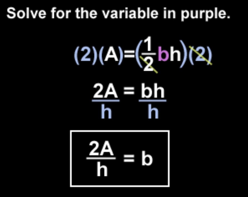 A=1/2bh solve for b.-example-1