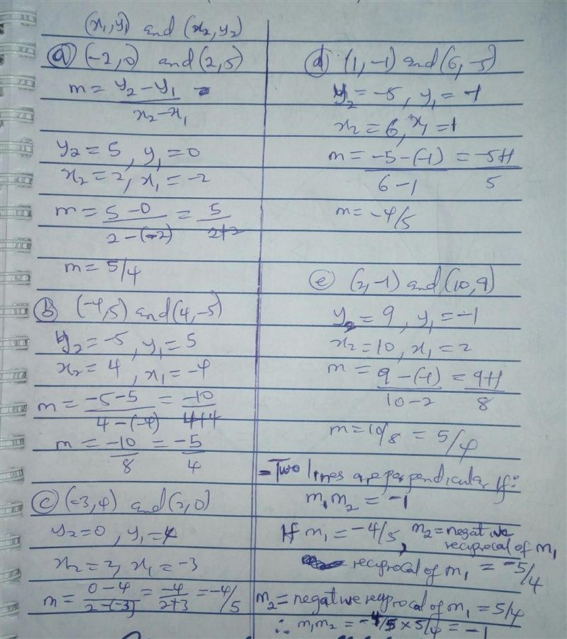 A line has a slope of - Which ordered pairs could be points on a line that is perpendicular-example-1