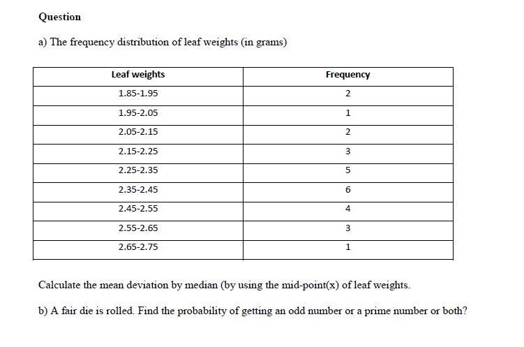 Calculate the mean deviation by median (by using the mid-point(x) of leaf weights-example-1