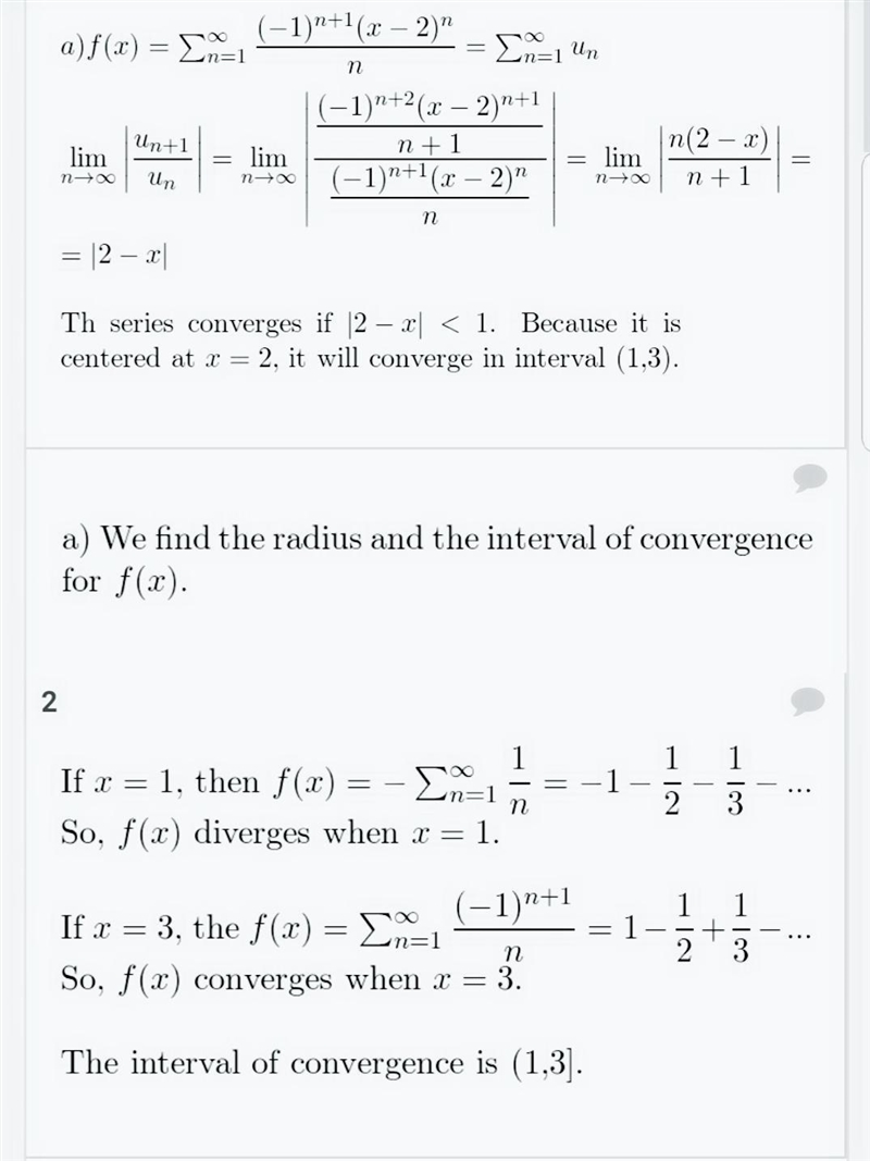 Find the intervals of convergence of f(x), f '(x), f ''(x), and ∫f(x) dx. (Be sure-example-1