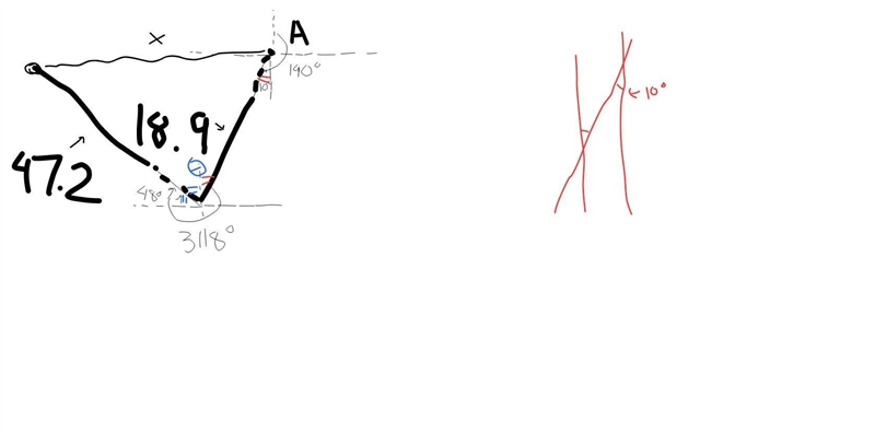 Starting at point​ A, a ship sails 18.9 km on a bearing of 190 degrees and ​then turns-example-1