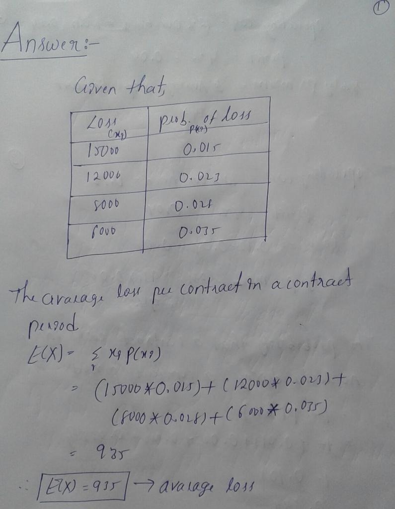 . An insurance company offer contracts for a certain peril. In a contract period, which-example-1