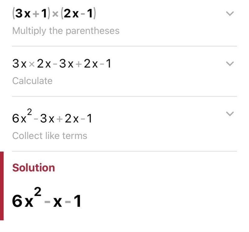 Multiply. (3x + 1)(2x – 1) Answer plz-example-1