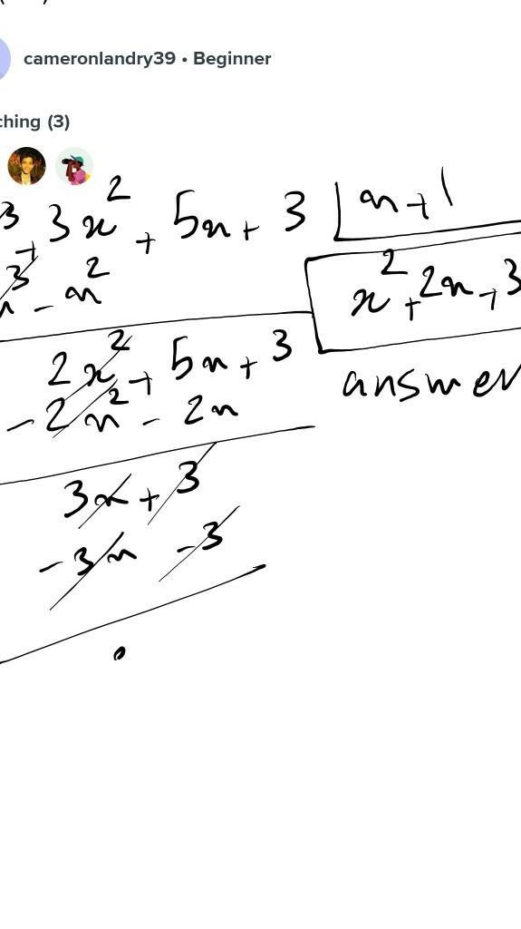 What is the quotient of (x^3+3x^2+5x+3) divided by (x+1)-example-1