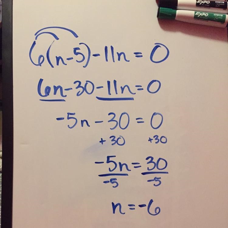 6(n-5)-11n=0 please help-example-1