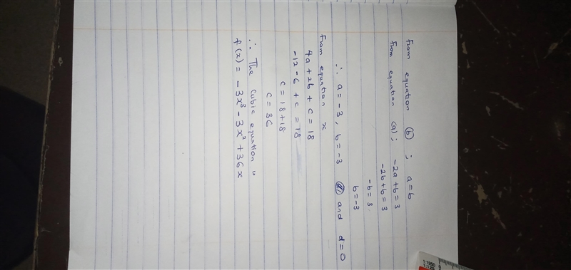 Find an expression for a cubic function f if f(2) = 36 and f(−4) = f(0) = f(3) = 0. Step-example-1