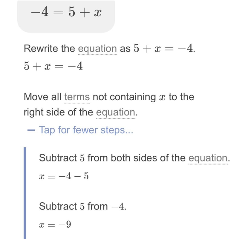 -4 = 5 + x I don’t know how to do this-example-1