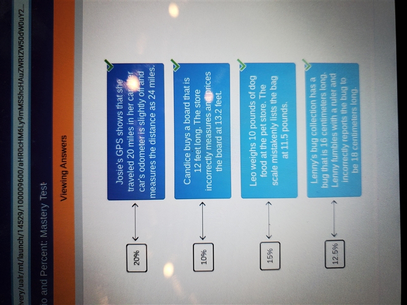 7th grade math I need some help with this. Match the percent error with its scenario-example-1