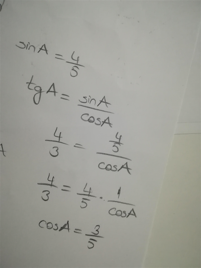 In ABC,if sin A=4/5 and tan A =4/3,then what is cow A?-example-1