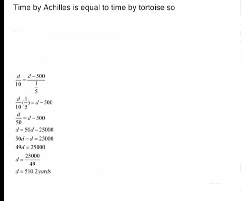 In Zeno’s Achilles Paradox determine the time t it will take until Achilles overtake-example-1