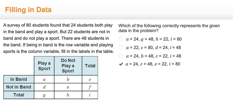 Which of the following correctly represents the given data in the problem? a = 24, g-example-1